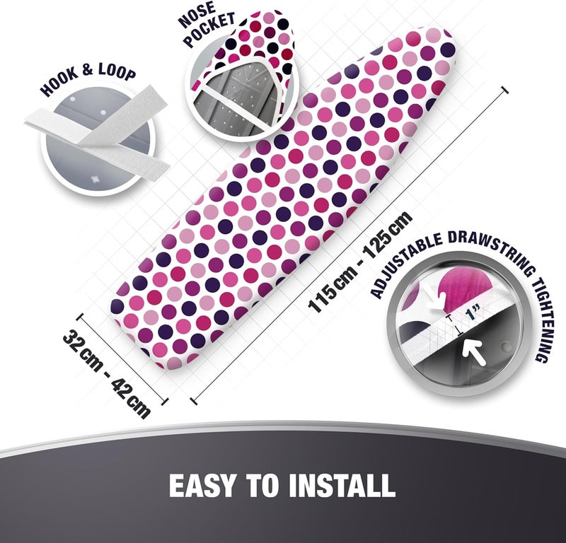 COTTY HOME Store Extra Thick Ironing Board Covers with Pad Standard Size 15x54, Snug Fit Adjustable Drawstring Tightening with Stopper, Heat Reflective Coating, Nose Pocket and Fastener Straps, Polka Dots - Image 5